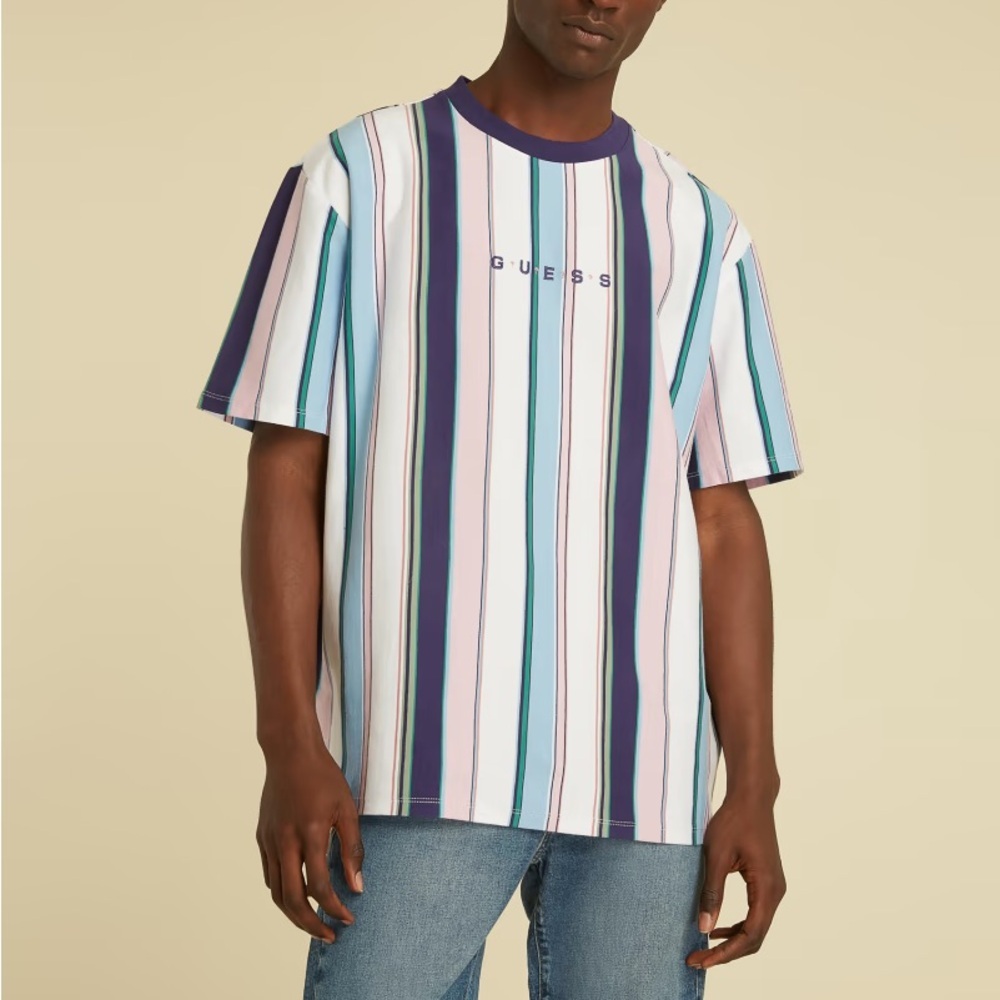 Guess Striped Retro Tee Pastel 40th Anniversary Size Medium